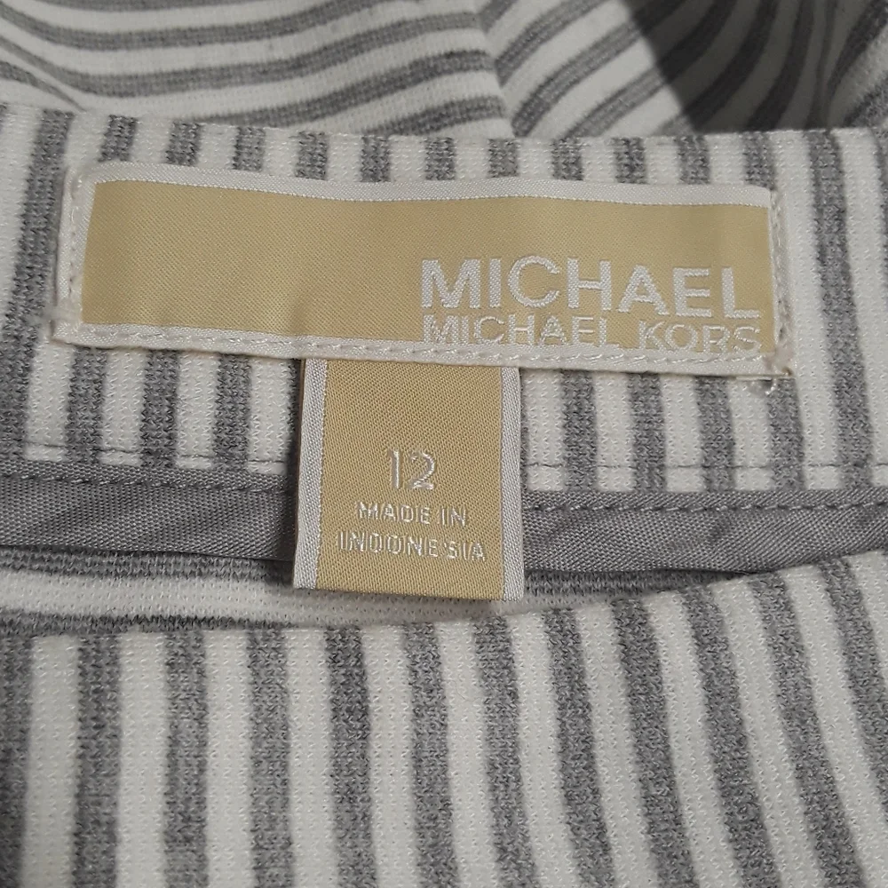 MICHAEL Michael Kors Large Skater White and Gray Striped Skirt